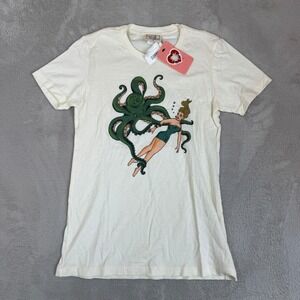 NWT Mischief Made Girl With Octopus Shirt Womens Small Ivory Graphic Tee